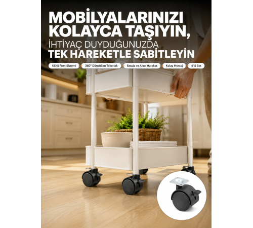 4’lü Kilitli Tekerlek Ayak 4 cm Sessiz ve Dayanıklı