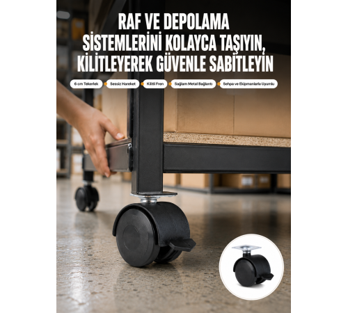 6 cm Kilitli Tekerlek Ayak 4 Adet Sehpa ve Ekipman Uyumlu