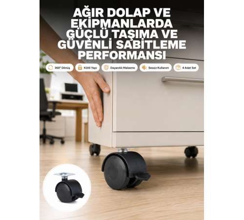 Kilitli Mobilya Tekerleği 6 cm 4’lü Kolay Kurulum