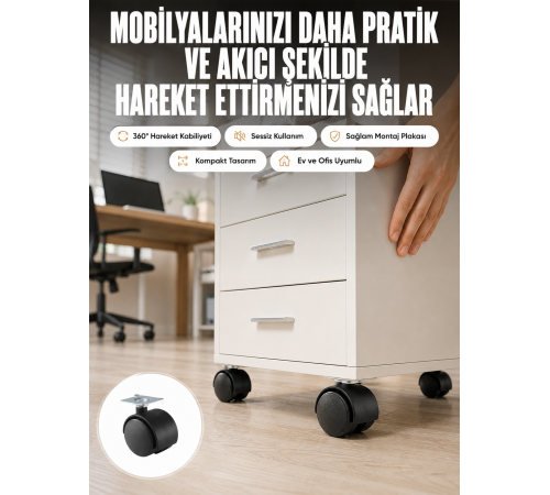 Kilitsiz 4 cm Tekerlek Ayak 4’lü Set Sessiz ve Dayanıklı