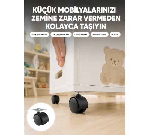 Sehpa ve Ekipmanlar İçin Kilitsiz 4 cm Ayak 4’lü
