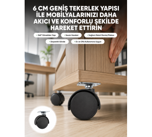 Kilitsiz 6 cm Tekerlek Ayak Tek Adet