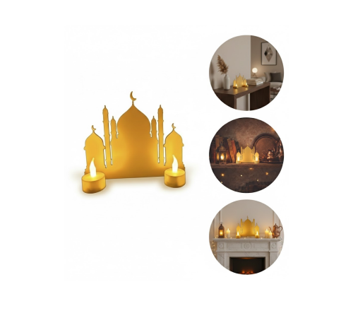 3D Ramazan Cami Dekor 2 Mumlu Işıklı Masa Üstü Biblo