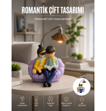 Romantik Çift Figürlü Okuyan Çift Masa Lambası Dekoratif LED Aydınlatma