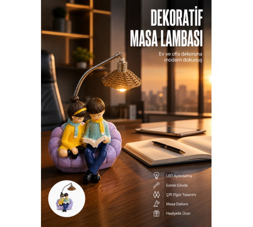 Romantik Çift Temalı Dekoratif Masa Lambası Yumuşak LED Işık