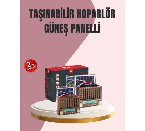Solar Panel Şarjlı Taşınabilir Radyo Bluetooth Hoparlör Müzik Kutusu