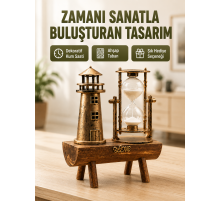Vintage Kum Saati + Deniz Feneri Modeli – Ahşap Gövdeli Masa Üstü Dekor Yeni Nesil