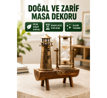 Ahşap Gövdeli Deniz Feneri Formlu Kum Saati – 15x20 cm Masa Dekoru Yeni Nesil