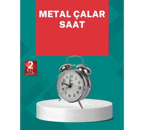 Dekoratif Yuvarlak Gümüş Sessiz Işıklı Masa Üstü Çalar Saat Alarmlı ve Şık Tasarım