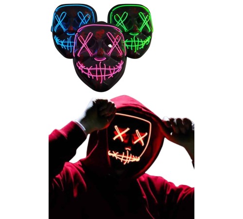 Led Işıklı Neon Maske Cadılar Bayramı Maskesi Korkunç Korku Maskesi