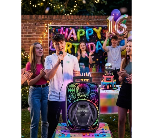 8 İnç Taşınabilir Karaoke Hoparlör Mikrofonlu RGB Işıklı Bluetooth Speaker