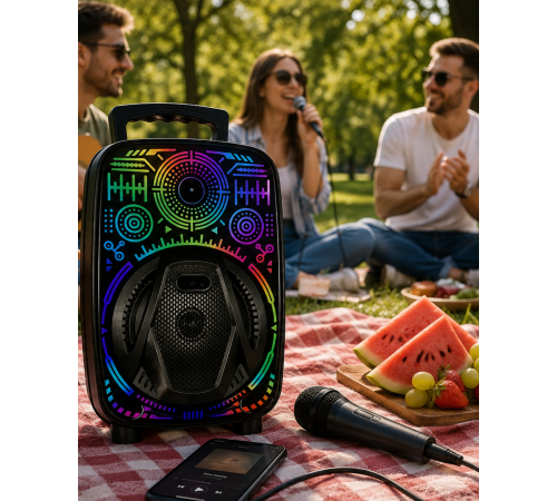 8 İnç Taşınabilir Karaoke Hoparlör Mikrofonlu RGB Işıklı Bluetooth Speaker