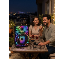 Taşınabilir Bluetooth Speaker Mikrofonlu RGB Işıklı Karaoke Ses Sistemi
