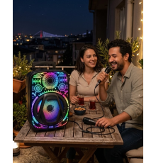 Taşınabilir Bluetooth Speaker Mikrofonlu RGB Işıklı Karaoke Ses Sistemi