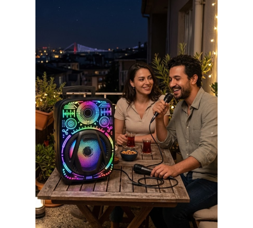 Taşınabilir Bluetooth Speaker Mikrofonlu RGB Işıklı Karaoke Ses Sistemi