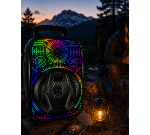8 İnç Karaoke Hoparlör USB AUX FM Destekli Işıklı Speaker