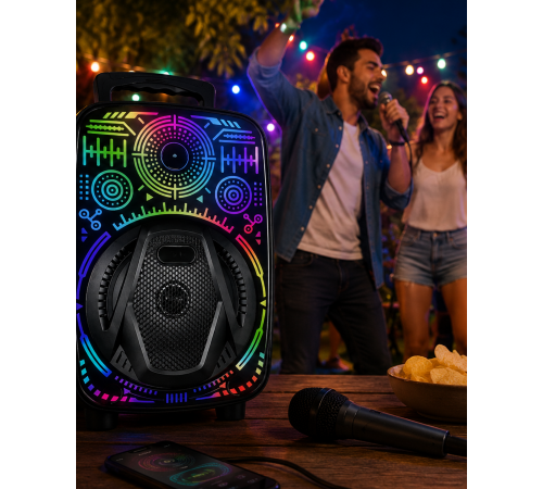 8 İnç Taşınabilir Karaoke Hoparlör Mikrofonlu RGB Işıklı Bluetooth Speaker