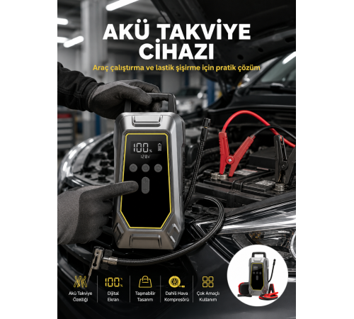 Araç Kullanıcıları İçin Çok Fonksiyonlu Akü Takviye Cihazı