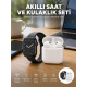 Akıllı Saat Gümüş Kasa Bluetooth Kulaklık Hediyeli Çok Fonksiyonlu İkili Set