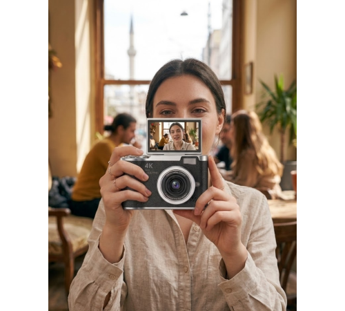 4K Dijital Kamera 48 MP 8X Zoom ve 180 Derece Flip Ekran Vlog Çekim Özellikli