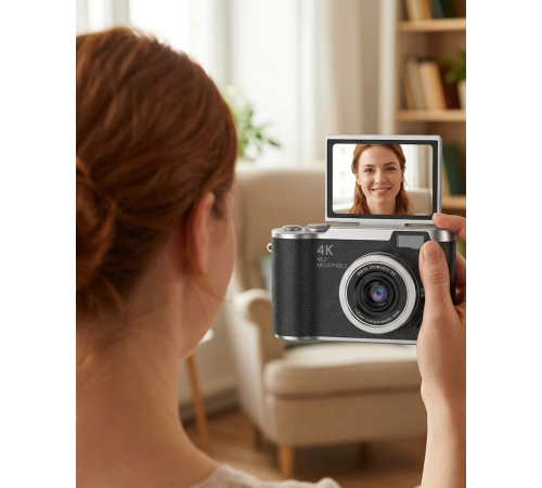 4K Dijital Kamera 48 MP 8X Zoom ve 180 Derece Flip Ekran Vlog Çekim Özellikli