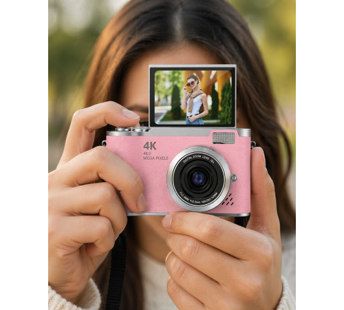 48 MP Vlog Kamera 1080P Video Flip Screen Uzun Pil Ömrü Selfie Kamera