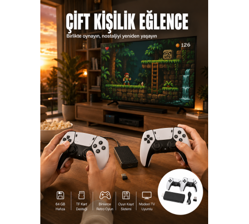 HDMI Girişli Retro Oyun Çubuğu 2 Kişilik Kablosuz Yeni Nesil