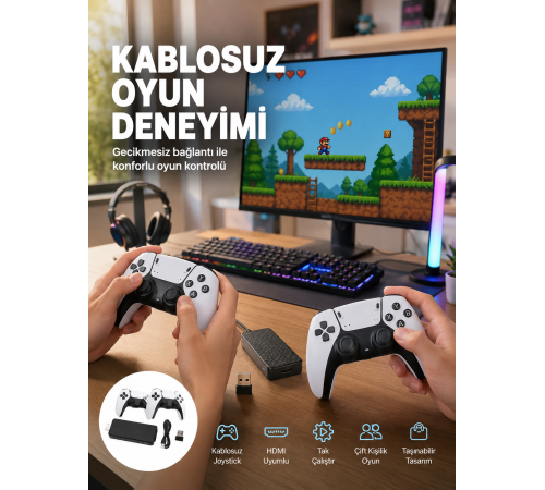 20600 Oyunlu Retro Oyun Konsolu Kablosuz Joystick Yeni Nesil
