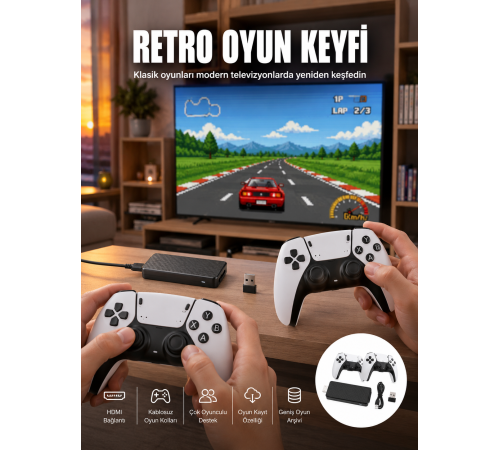 Taşınabilir Retro Oyun Çubuğu Kablosuz Oyun Kolu Seti Yeni Nesil