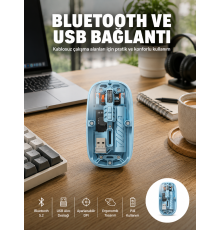 Bluetooth 5.2 Destekli Mavi Pilli Kablosuz Mouse Yeni Nesil