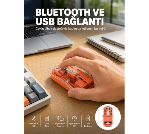 Kablosuz Bluetooth Mouse Şık ve Sessiz Ofis Tasarımı Yeni Nesil