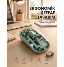 Bluetooth ve 2.4G USB Destekli Pilli Kablosuz Şeffaf Mouse Yeni Nesil