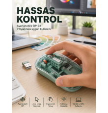 Şeffaf Tasarımlı Bluetooth Kablosuz Mouse Pilli Kullanım Yeni Nesil