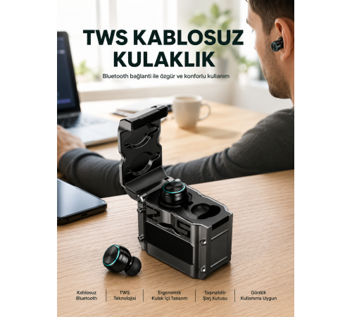 Ergonomik Tasarımlı Bluetooth Kulaklık | Suya Dayanıklı | Dokunmatik Kontrollü Yeni Nesil