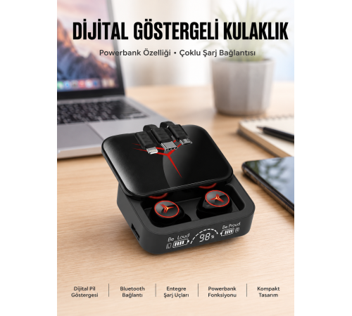 Kablosuz Şarj Göstergeli Powerbank Özellikli Bluetooth Kulaklık Çağrı Cevaplayabilen Yeni Nesil