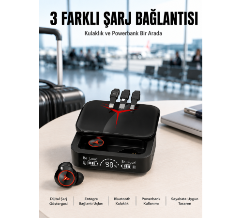 Tws Powerbank Kutulu Dijital Göstergeli Bluetooth Kulaklık Kablosuz Kulakiçi Kulaklık Yeni Nesil
