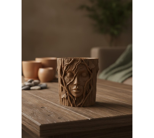 Doğa Temalı Yüz Detaylı Dekoratif Vazo 3D Ağaç Desenli Şık Saksı