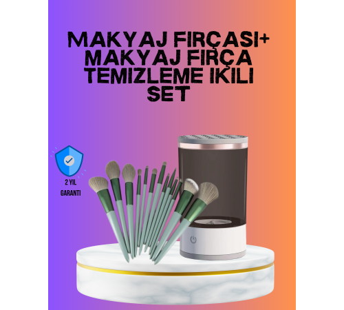 USB Şarjlı Makyaj Fırçası Temizleyici + Profesyonel Fırça Seti