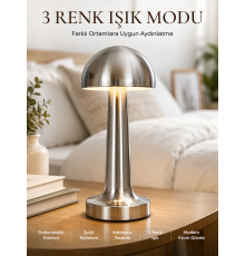 Modern Mantar Masa Lambası Dokunmatik 3 Işık Modlu Şarjlı Kablosuz LED Yeni Nesil