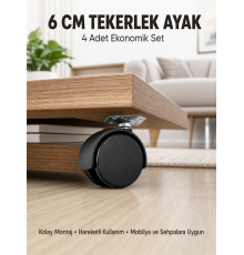 Halı ve Beton Uyumlu Kilitsiz Mobilya Tekerleği 4’lü