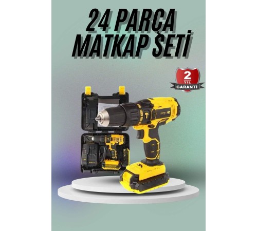 Matkap Seti 24 Parça Çift Bataryalı Darbeli Led Işıklı Vidalama