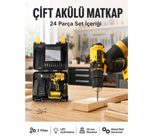 Matkap Seti 24 Parça Çift Bataryalı Darbeli Led Işıklı Vidalama Yeni Nesil
