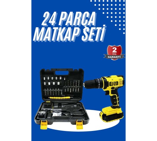 Metal Şanzıman Çift Akülü Bakır Sargı 24 Parça Led Aydınlatmalı Matkap Seti