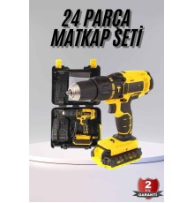 Profesyonel Çift Bataryalı Akülü Vidalama Şarjlı Matkap 24 Parça