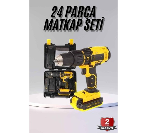 Profesyonel Çift Bataryalı Akülü Vidalama Şarjlı Matkap 24 Parça