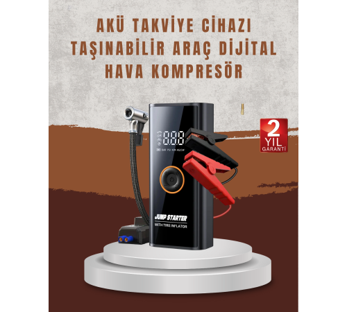 Çok Fonksiyonlu Araç Yol Yardım Kiti Jump Starter ve Lastik Pompası