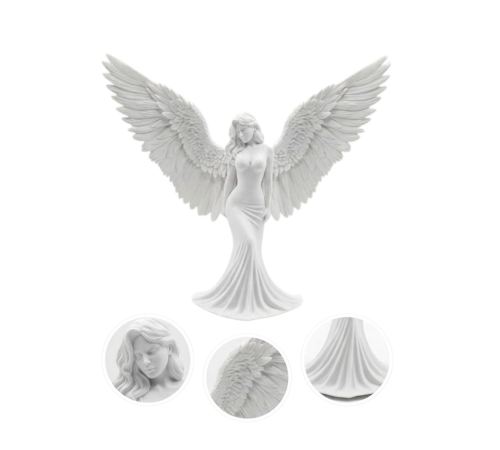 Sanatsal Melek Heykeli Kanatlı Kadın Figürlü 3D Dekoratif Biblo