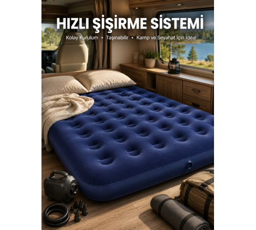 Çift Kişilik Şişme Yatak Dayanıklı Vinil Kamp ve Misafir Kullanımına Uygun