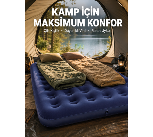Çok Amaçlı Şişme Hava Yatağı Çift Kişilik Hızlı Şişirme Vanalı