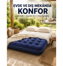 Konforlu Çift Kişilik Şişme Yatak Flokeli Yüzey Dayanıklı Gövde